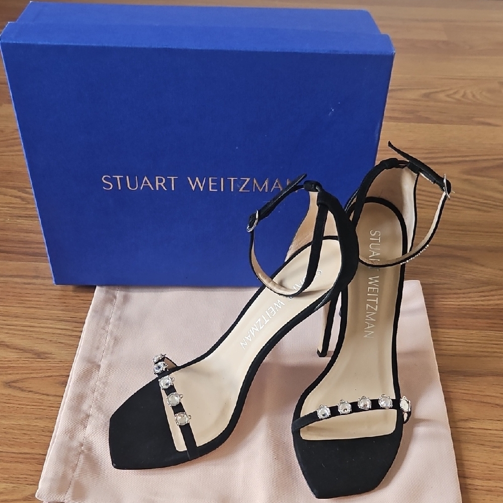 Stuart Weitzman Stardust 100 Black Strappy Heels